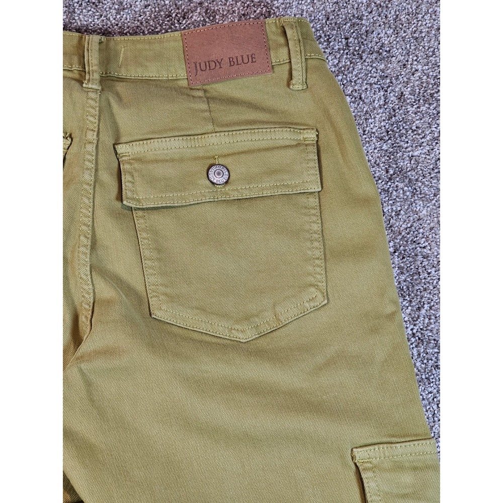 Judy Blue Garment Dyed Cargo Pants Mustard Olive Green Straight Leg